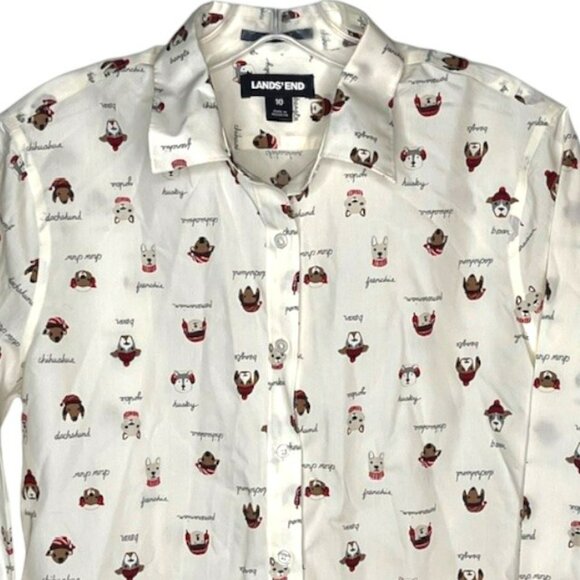Lands' End Supima Cotton L/S Printed Dog Shirt - Ivory/Brn/Tan/Red - 10 - Picture 4 of 12